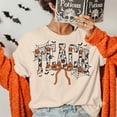 thumbnail image 2 of Halloween Teach Pumpkin Bow T-Shirt, Cute Teacher Graphic Tee, Retro Spooky Season Shirt, Fall Classroom Apparel Gift for Her - Ivory, XL, 2 of 5