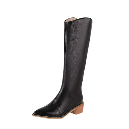 

eileial Thigh High Boots for Women Metallic Sparkle Fashion Sexy Block Heel Over The Knee Boots Pu Leather Pointed Toe Party Dance Tall Boots Long Boots Black 8