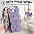 thumbnail image 4 of ELEHOLD for Samsung Galaxy A36 5G Flip Wallet Case, Shockproof Premium Vintage PU Leather Magnetic Geometric Handbag Zipper Pocket Card Holders Kickstand Wrist Strap, Purple, 4 of 10