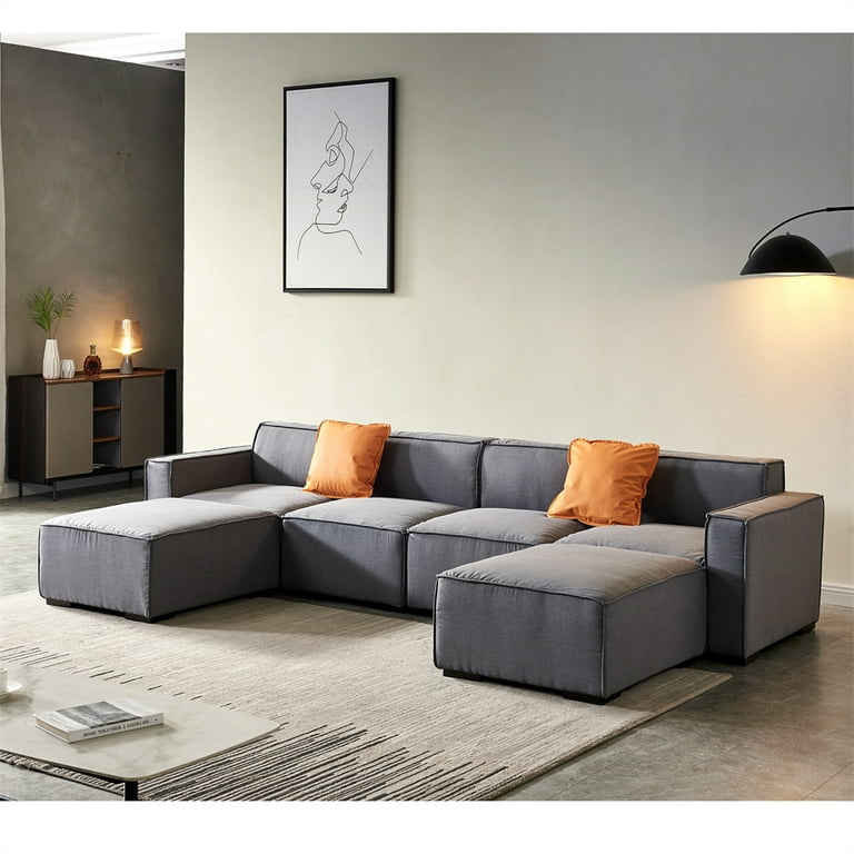 Grey Polyester Ottoman Chaise Lounge for Small Space with Pillow