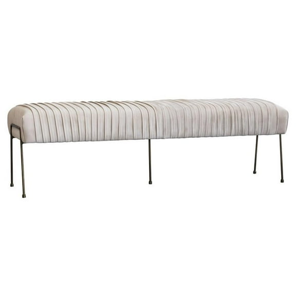 Pemberly Row 18" Velvet Fabric Pleated Bench in Beige/Dulce Sand