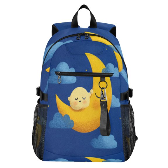 Full‑Print Casual Laptop Backpack, 20L Water‑Resistant Twill Tote Daypack with 14 Inch Computer Compartment for School Business Travel Moon Background Art