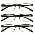 3 Packs Mens Rectangle Half Frame Reading Glasses Blue Light Blocking