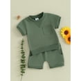 thumbnail image 3 of vera natura Toddler Boys Summer Shorts Sets Short Sleeve Solid Color Tops and Drawstring Shorts Sets, 3 of 8