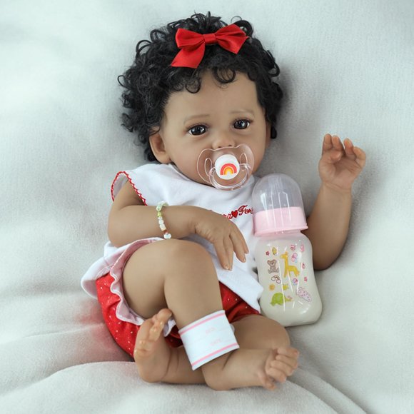 SCOM Reborn Baby Dolls Black-20 Inch Girl African American Realistic Newborn Girl Doll, Lifelike Weighted Soft Body, Christmas Birthday Gift for Kids