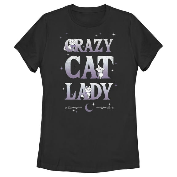 Women's Aristocats Crazy Cat Lady Graphic Tee Black Small
