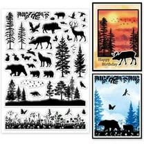 Forest Animal Silhouette Clear Stamps Forest Background Clear Rubber Stamps Plants and Leaves Silicone Stamps for DIY Scrapbooking Photo Album Decorative Cards Making 5.83x8.27inch DIY