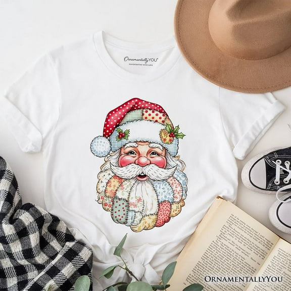 Patchwork Santa Claus T-Shirt, Retro Christmas Holiday Tee
