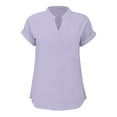 thumbnail image 4 of Inverlee Cotton Linen Short Sleeve Tshirts for Women Summer Casual Notch V Neck Basic Tees Trendy Relax Fit Solid Color Tunic Tops, 4 of 5