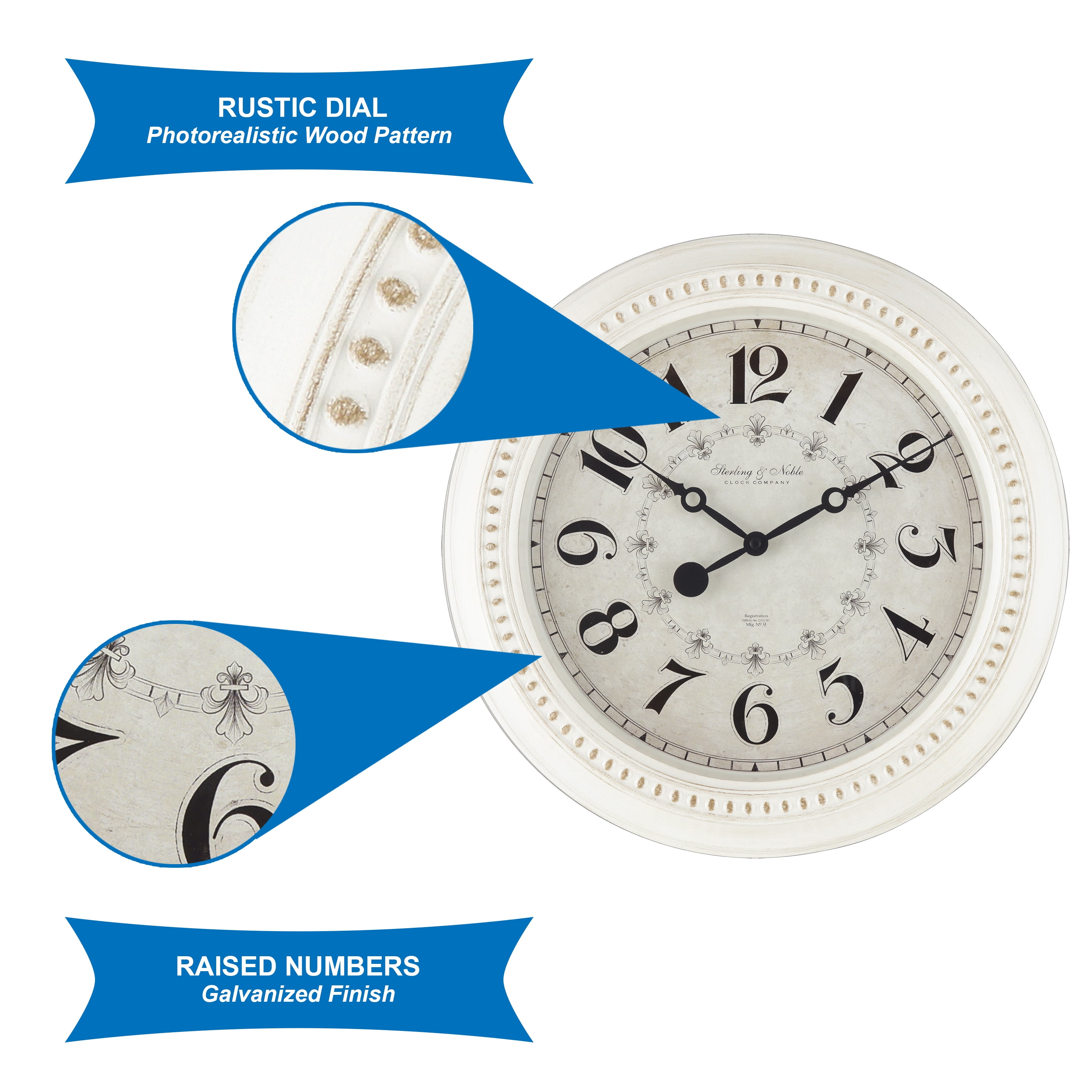 Mainstays Indoor 15.5" Antique White Arabic French Country Traditional Wall Clock