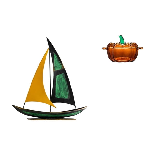 Escultura De Calabaza De Velero De Hierro Y Vidrio, Adorno De Mesa, Figura Decorativa, Centro De Mesa, Escritorio, Estantería, Plato De Dulces, Tapa, Cuenco Para Servir