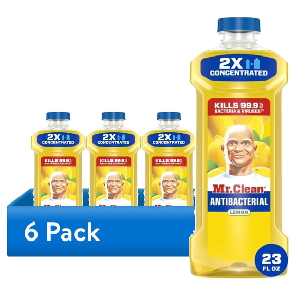 (6 pack) Mr. Clean All Purpose Cleaner, Floor Cleaner for Mopping, Cleaning Liquid, Lemon, Anti-Bacterial, 23 fl oz