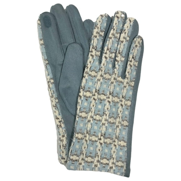Womens Soft Blue Tweed Geometric Stretch Fit Texting & Tech Touchscreen Gloves