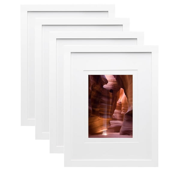 Egofine 9x12 Picture Frames White Covered by Plexiglass, Wood Frames for Pictures 5x7/6x8 with Mat or 9x12 without Mat, Tabletop and Wall Mounting Display, Set of 4