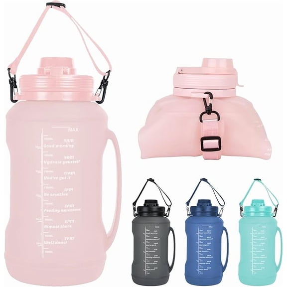 Collapsible Water Bottles, 2L/64OZ travel water bottle Bottle with Straw, Half Gallon Large Water Bottle for Travel Outdoor Sports Runing Fitness Yoga (Upgraded pink)