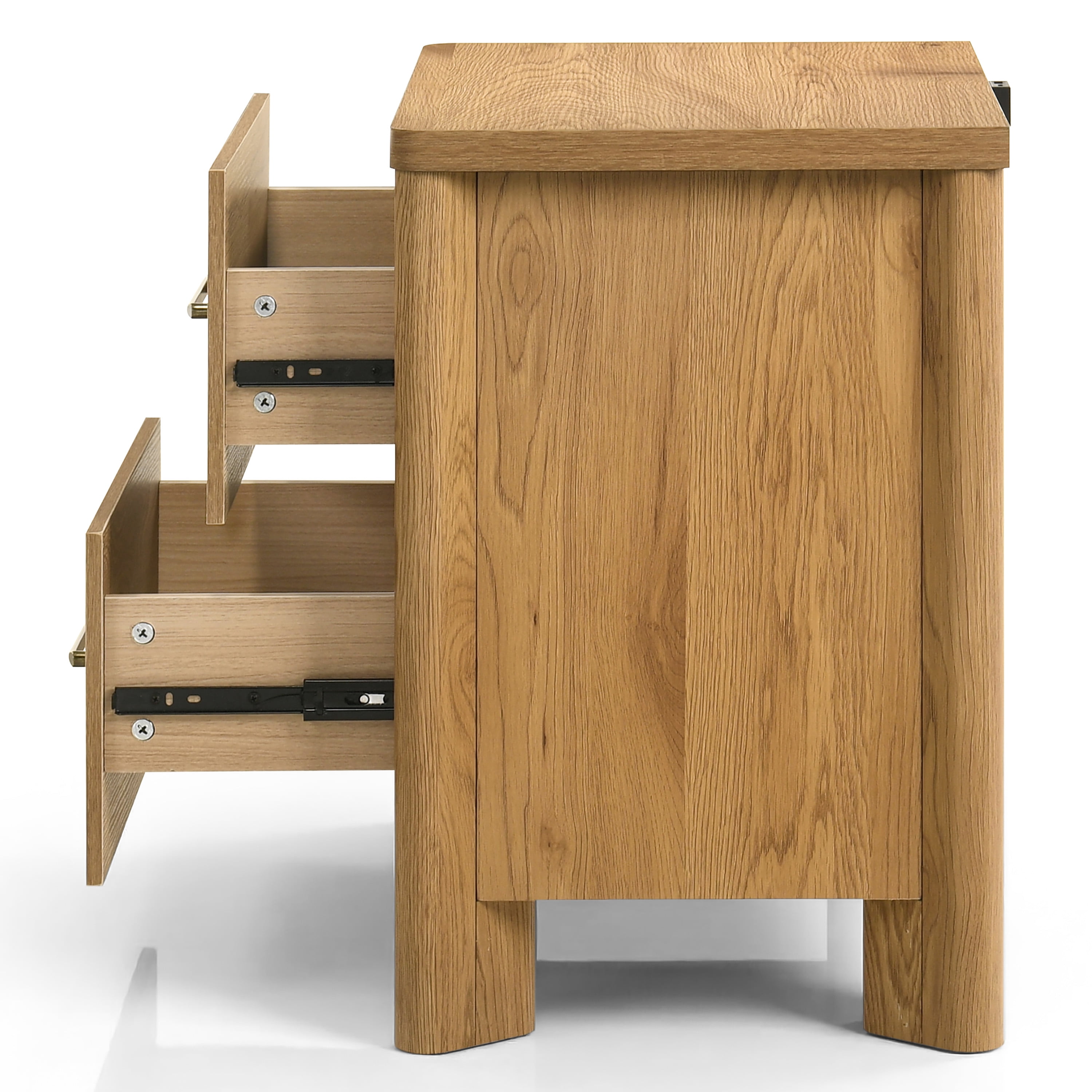 Furniture of America Gracie Modern Wood 2-Drawer Kids Nightstands with USB Ports, Set of 2, Oak