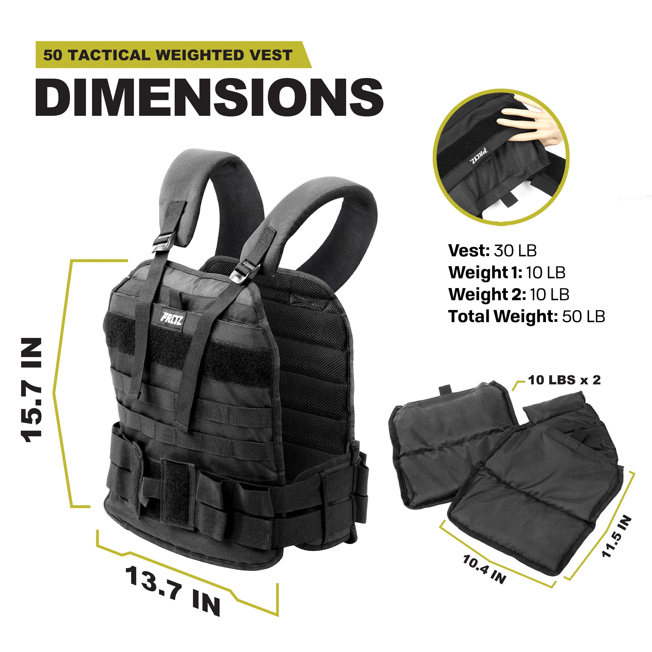 PRCTZ 30 50 lb Adjustable Weighted Vest Adjustable straps One