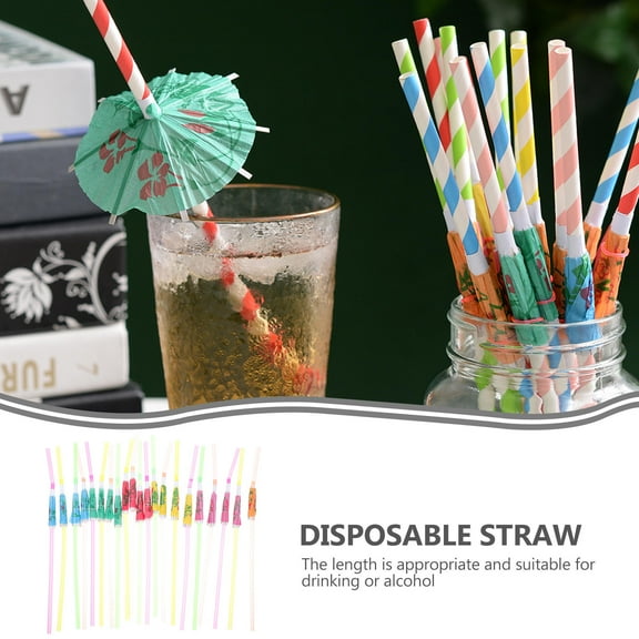 GOOHOCHY 50pcs Disposable Umbrella Straws Party Decorative Drinking Straw Party Supplies