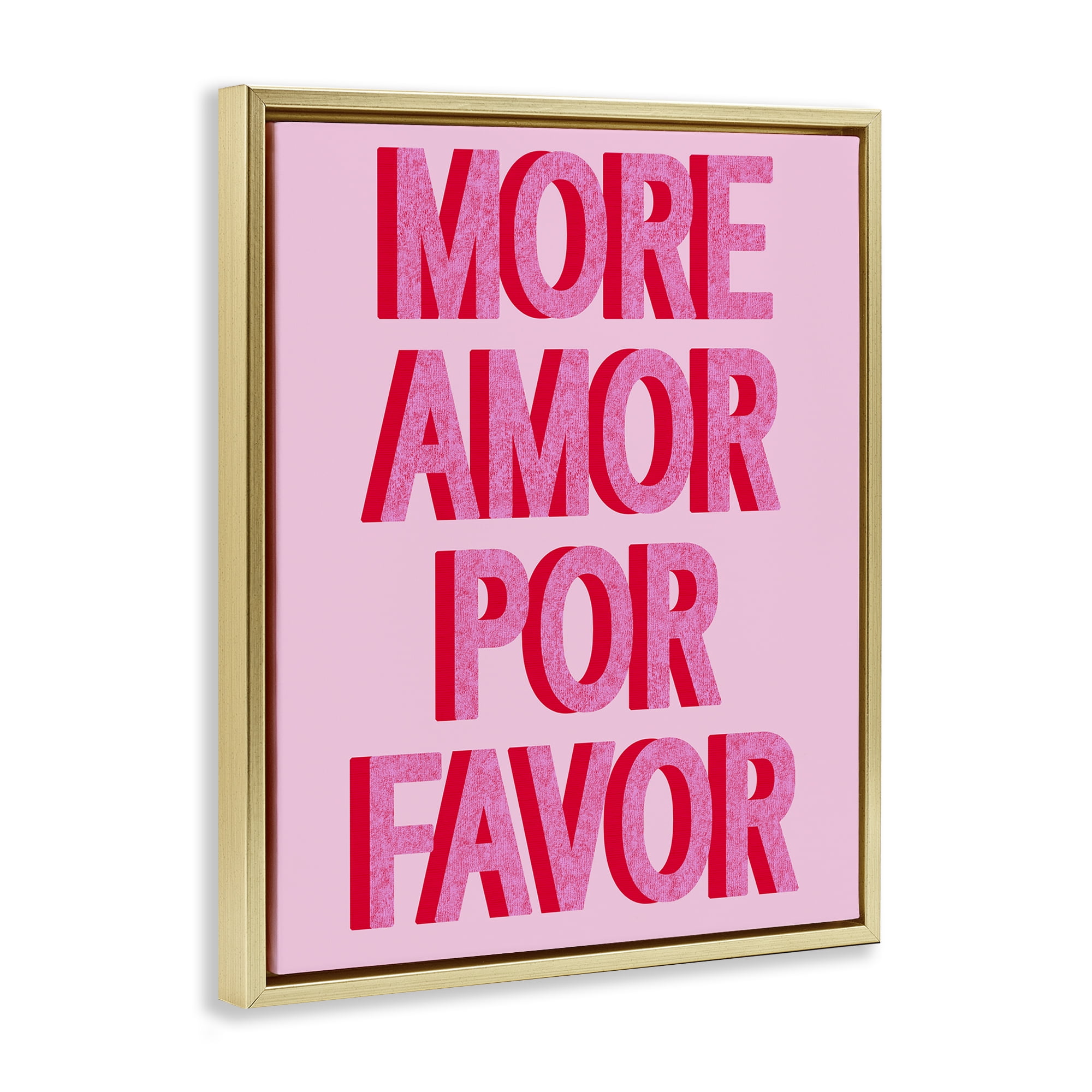 Stupell Industries Pink More Amor Typography Painting Gold Floater Framed Art Print Wall Art, 25 x 31