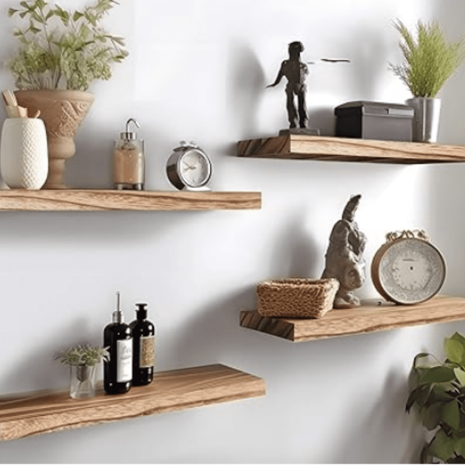 Wood Floating Shelves for Wall, Wooden Wall Shelves for Bedroom, Set of 6 Light Brown 17 Inch