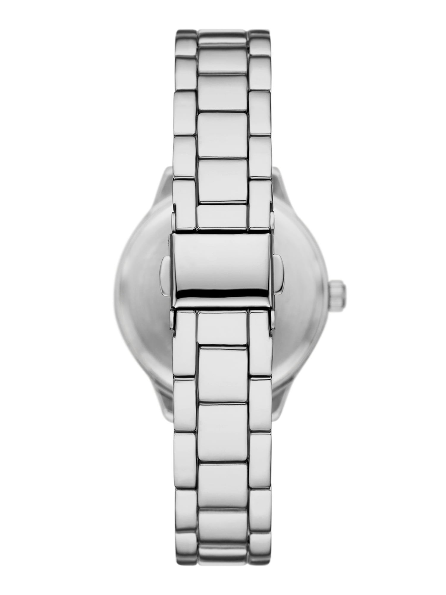 Folio Women's Watch Gift Set: Silver Tone Round Case, Mother of Pearl Dial, Silver Tone 3 Link Bracelet With Crystal Accents