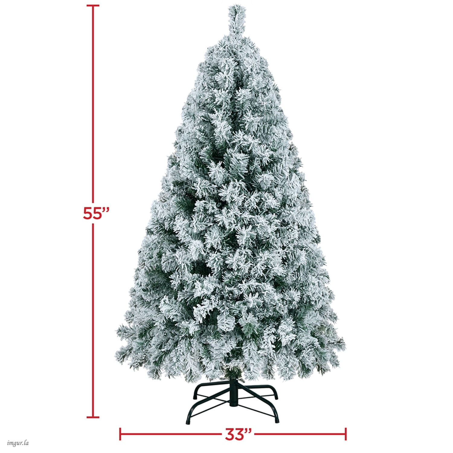 Alden Design 4.5FT Pre-lit Flocked Artificial Christmas Tree with Foldable Stand,Decorative Tree with Warm Lights,Green&White