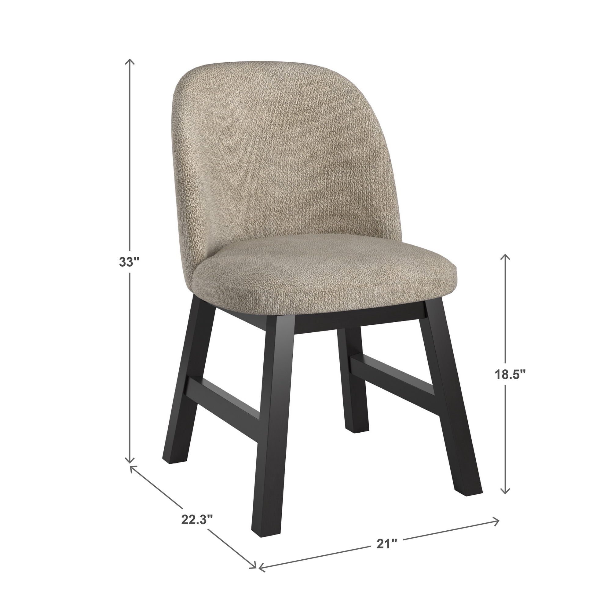 Weston Home Alta Wood Finish Taupe Fabric Curved Low Back Dining Chair, Set of 2, Black Oak