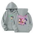 thumbnail image 1 of Moonsky Sudadera con capucha y cordón HUNTRX, estampado de grupo de chicas coreanas, jersey corto, suave y cómodo, top de manga larga para primavera y otoño. Gris claro 150, 1 of 4