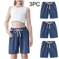 thumbnail image 2 of Wlynlyn 3 Pack Girls Boys Athletic Shorts Kids Teens Drawstring Cotton Linen Elastic Waist Sports Shorts with Pockets 5-6 Years, 2 of 9