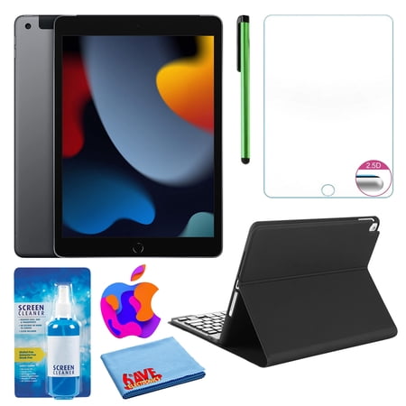 Apple 10.2" iPad (2021, 64GB, Wi-Fi, Space Gray) (MK2K3LL/A) Bundle with Black Keyboard Case & Screen Protector