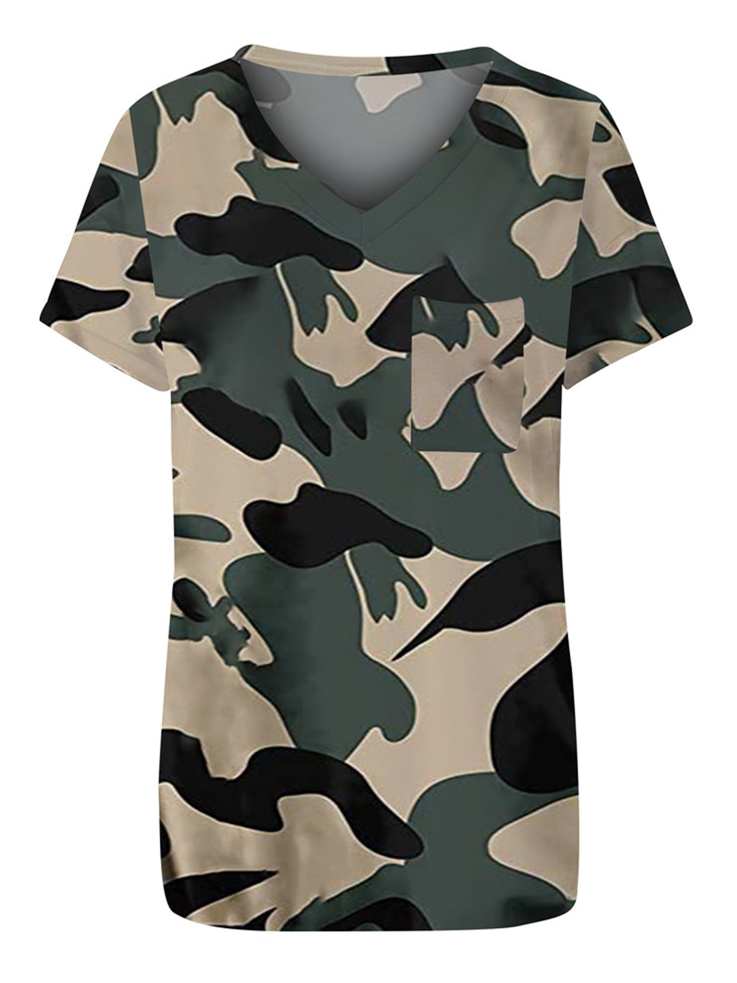 Eleluny Women's Short V Neck Print T-Shirt Tops Loose Tee Blouse Camouflage - Walmart.com