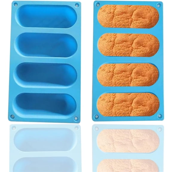 NOGIS Hot Dog Bun Pan - 2 Pack 4 Cavity Silicone Molds, Non-stick French Bread Pan, Baguette Baking Tray for Sandwich Bun Rolls
