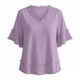 thumbnail image 4 of Rhuody Women Tops Short Sleeve V Neck Loose Color T Shirt Womens Clothes Purple, 4 of 4