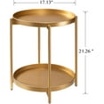 thumbnail image 2 of 2 Tier Round Side Table, Folding Metal Small Bedside Nightstand for with Two Removable Tray for Bedroom Living Room Bedside Small Spaces Gold, 2 of 15