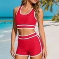 thumbnail image 2 of MGDXOX Women's 2 Piece Sporty Swimsuit Racerback Crop Top and High Waist Shorts Bathing Suit with Contrast Trim Red S, 2 of 8
