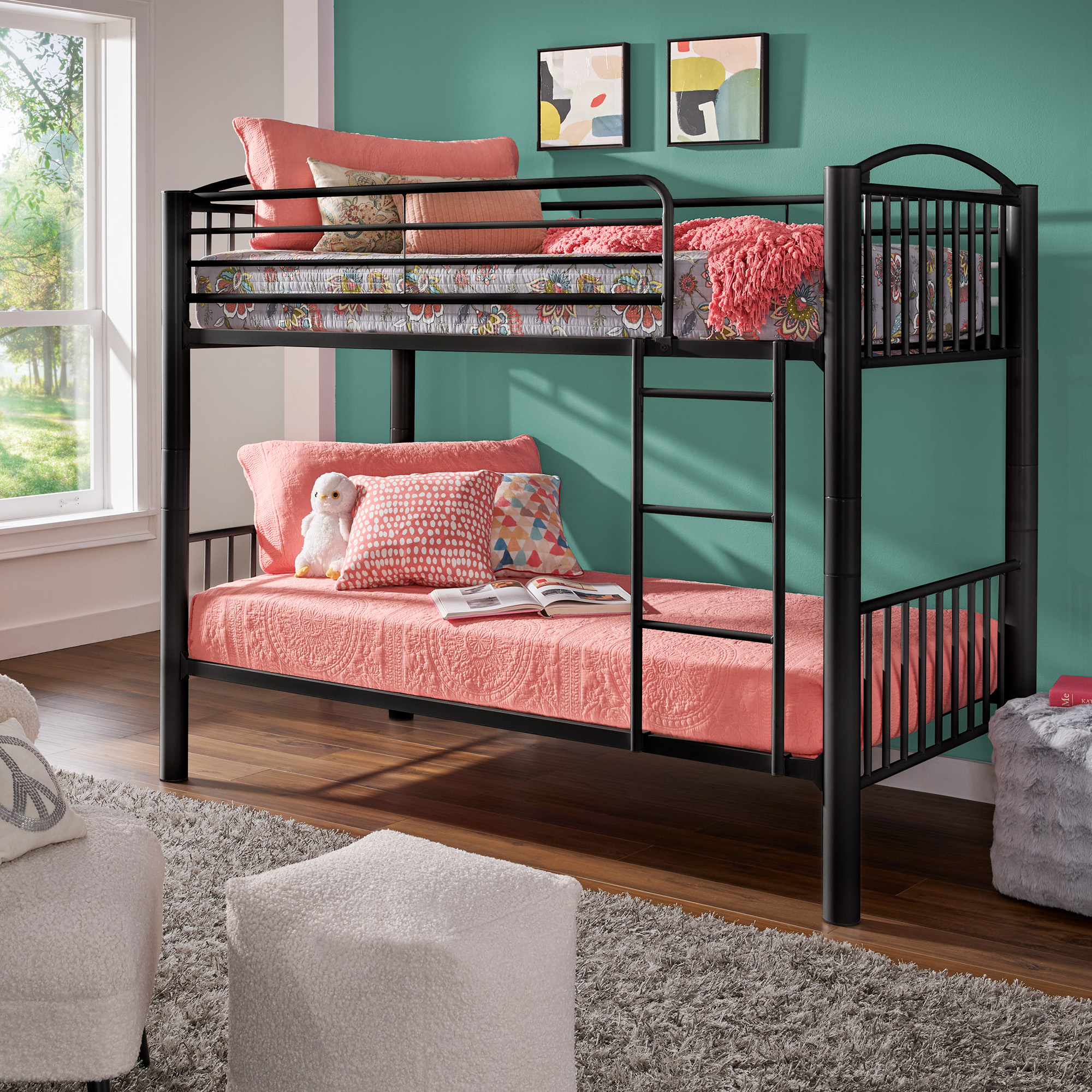 Weston Home Visalia Kids Convertible Metal Twin over Twin Bunk Bed, Black