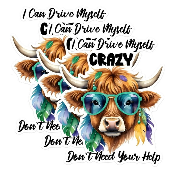 (3 Pack) Highland Cow Decals - Crazy Highland - Laptop Decal - 3 Inches On Longest Side - Easy Peel & Apply - Made in USA - 3MCS1721