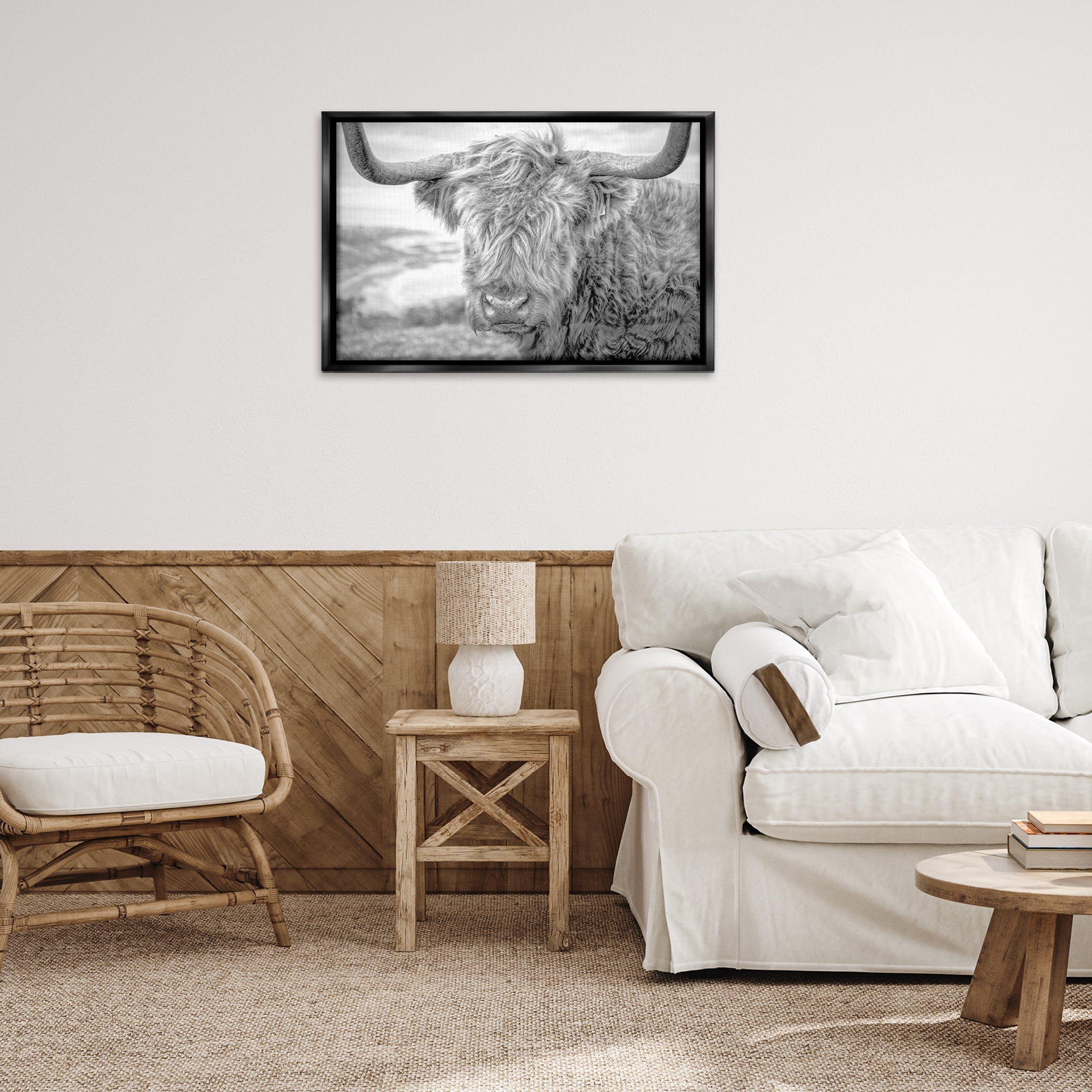 Stupell Industries Close Up Fuzzy Cattle Animals & Insects Photography Black Floater Framed Canvas Art Print Wall Art, 31 x 21