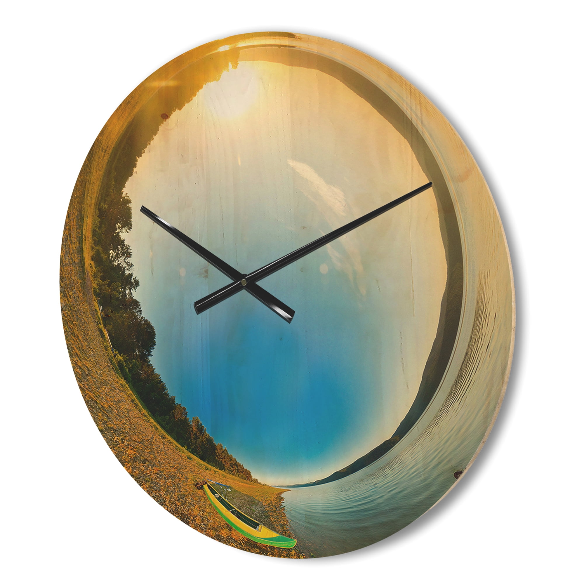 Designart 'Kayak At River Bank Little Planet ' Modern Wood Wall Clock