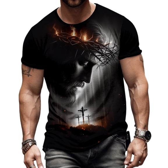 adaychics Jesus Shirts for Men Cross Short Sleeve Casual Crewneck Religious T Shirt Trendy Clothes for Streetwear