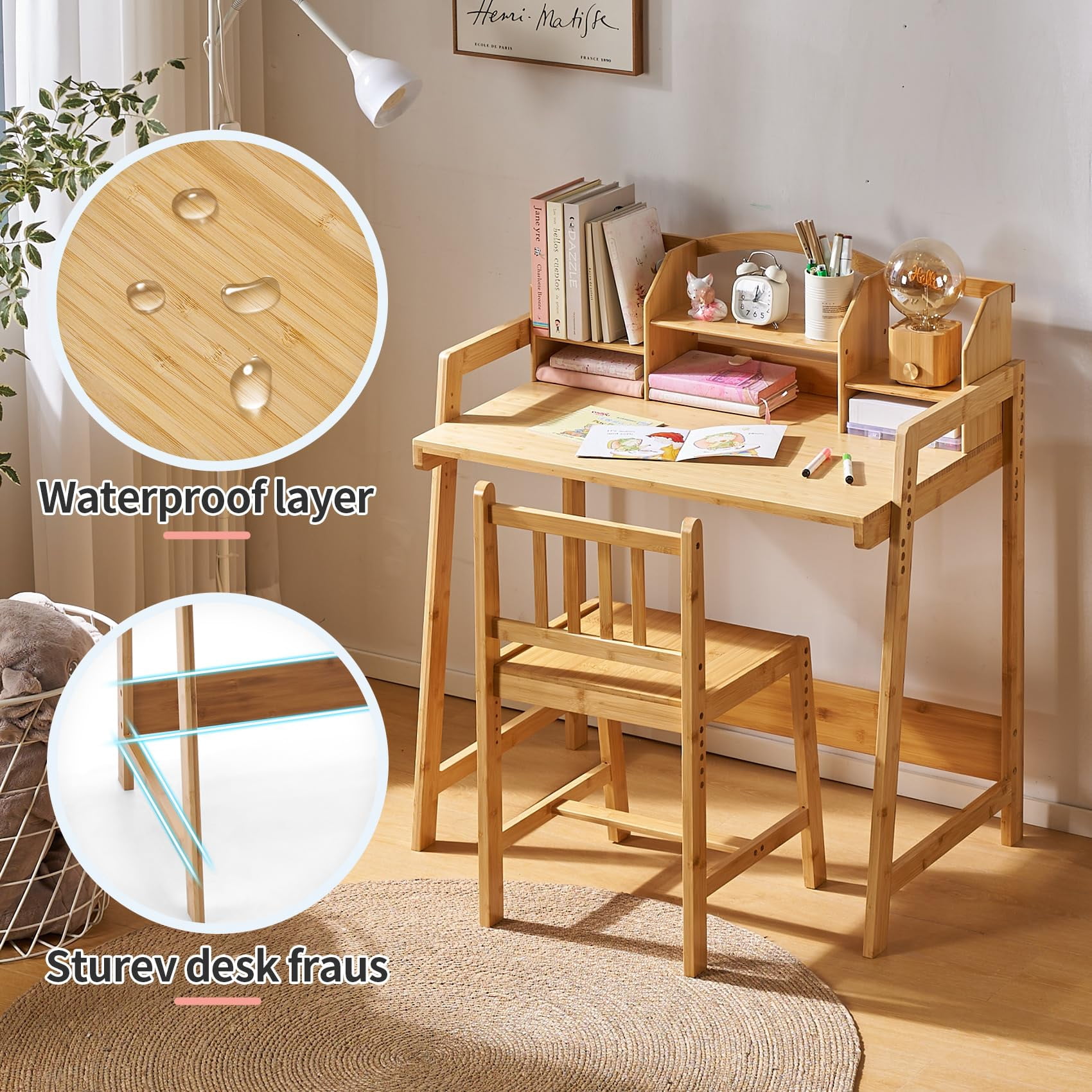 UNICOO® Kid Desk and Chair Set - Durable Kids Desk with Chair - Modern Kids Study Desk and Chair Set - Ideal for Homework and Art Projects (Nature 01)