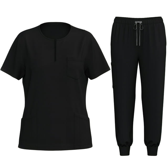 Tauxra Women's 2-Piece Short Sleeve Tunic Set with Pockets Elastic Drawstring Waist Pants Nurse Uniform Scrubs for Work