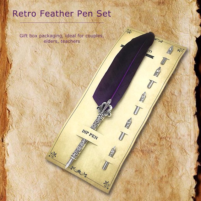 1 Set Feather Dip Pen con 5 NIB Writing Tink Quill Fountain de caligrafía vintage para accesorios de trabajo de la oficina escolar