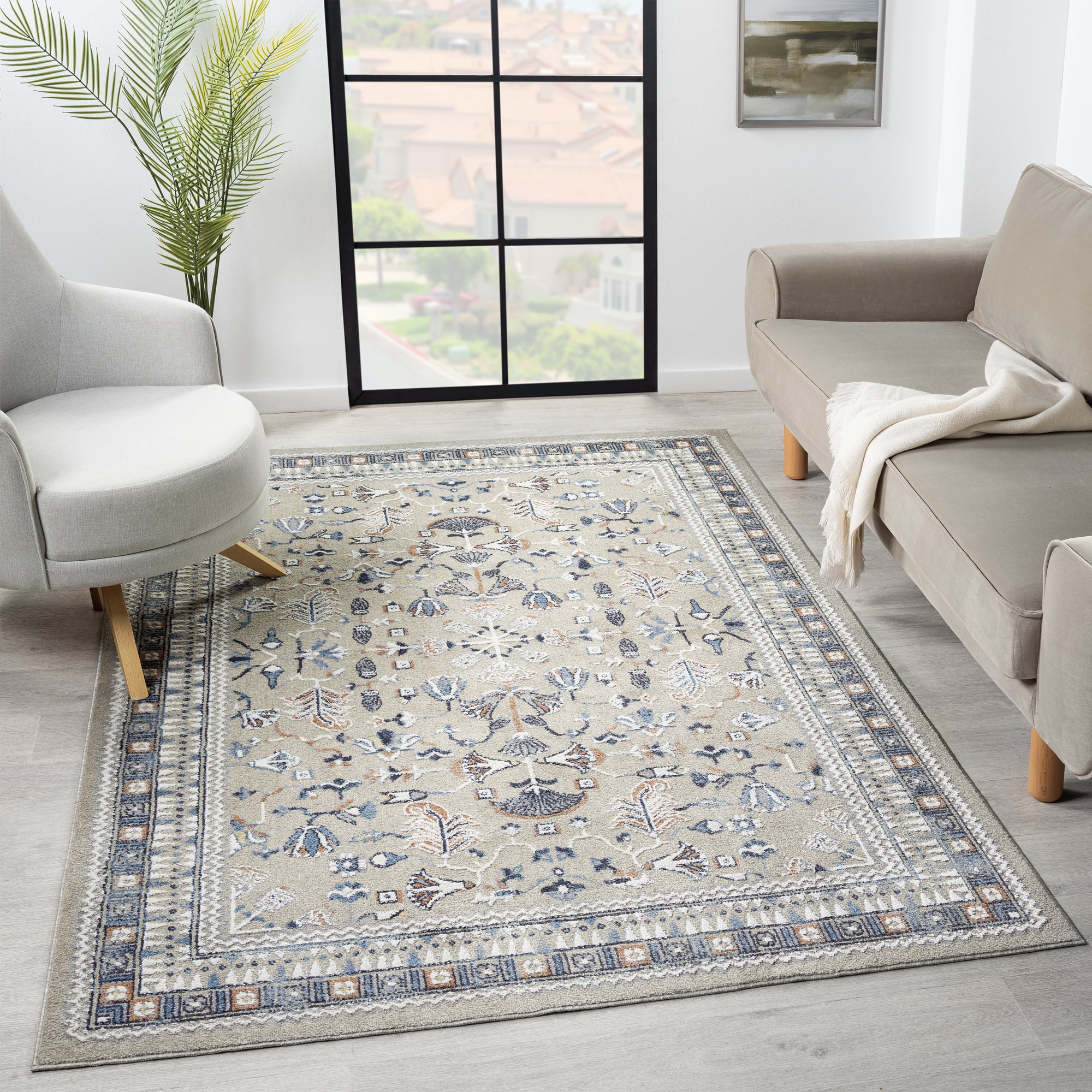Ox Bay Wesley 5'3" x 7', Blue/Taupe Traditional Washable Indoor Area Rug by Evette Rios
