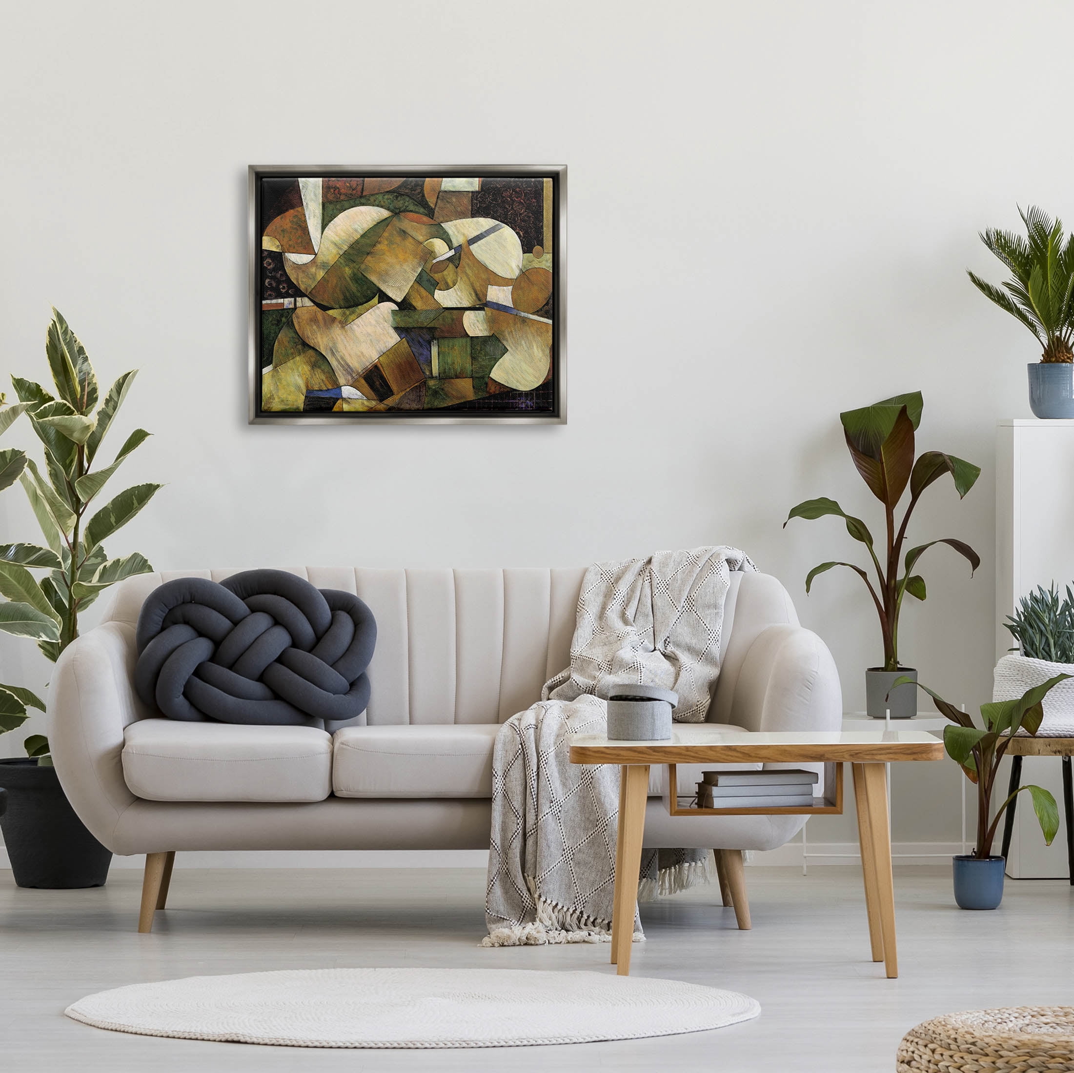 Stupell Industries Layered Shapes Cubism Arrangement Painting Luster Gray Floating Framed Canvas Print Wall Art, Design by Jonathan Parsons