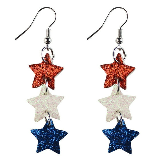 Wioihee 1 Pairs American Earrings American Flag Faux Leather Stars Stripes Teardrop Earrings Memorial Day Accessory