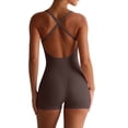 thumbnail image 3 of Pounoo Workout Sets for Women Ribbed Halter Neck Square Neck Bodysuit with High Waist Shorts Casual Gym Running Beach Matching Outfits, 3 of 5