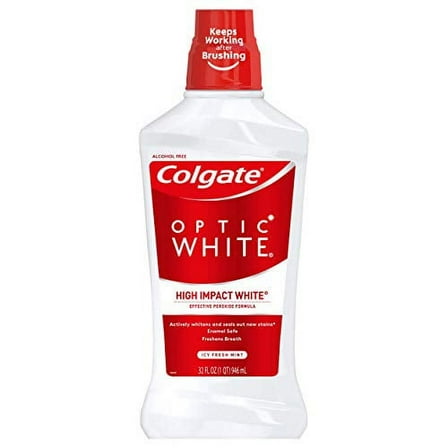 Colgate Optic White High Impact Mouthwash, Sparkling Mint, 32 Oz, 2 Pack