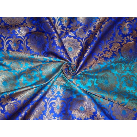 BROCADE FABRIC SHADED ROYAL BLUE X BLUE WITH METALLIC GOLD