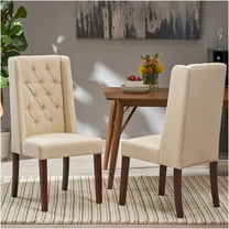 JERFIT Modern Upholstered Dining Chairs Set of 2, Beige Wingback Side Chairs with Button Tufted Back and Wood Legs for Kitchen, Dining Room